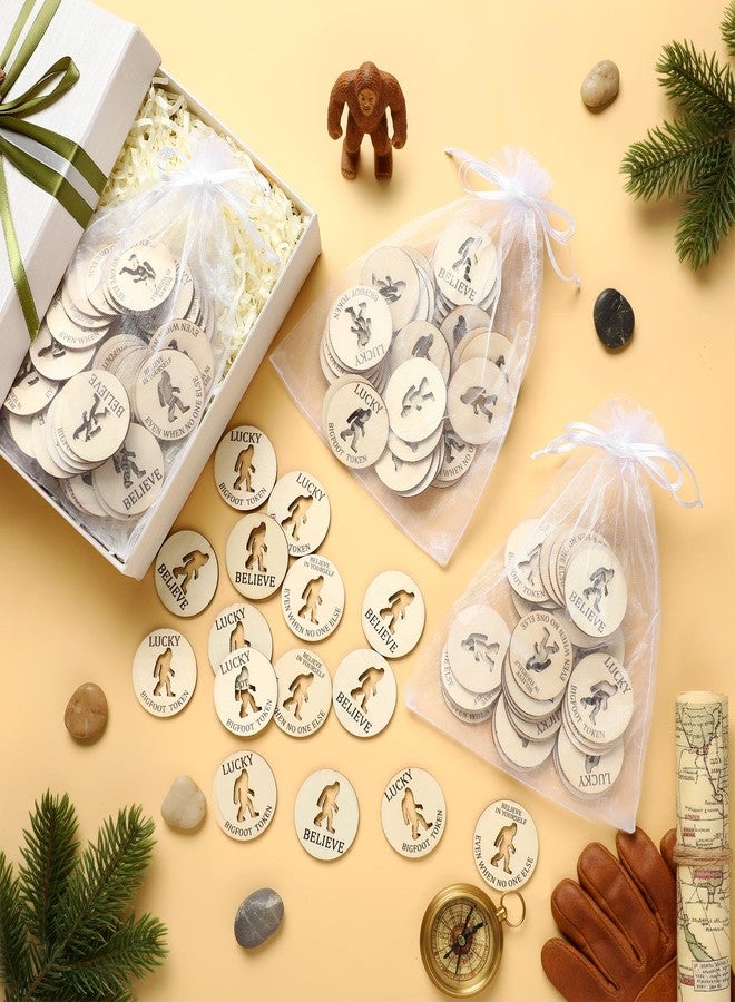 Kathfly 120 Pcs Bigfoot Sasquatch Gift for Men Valentine Lucky Bigfoot Wooden Token Bulk with 3 Organza Bag Inspirational Advent Accessory Gift for Birthday Party - Image 3